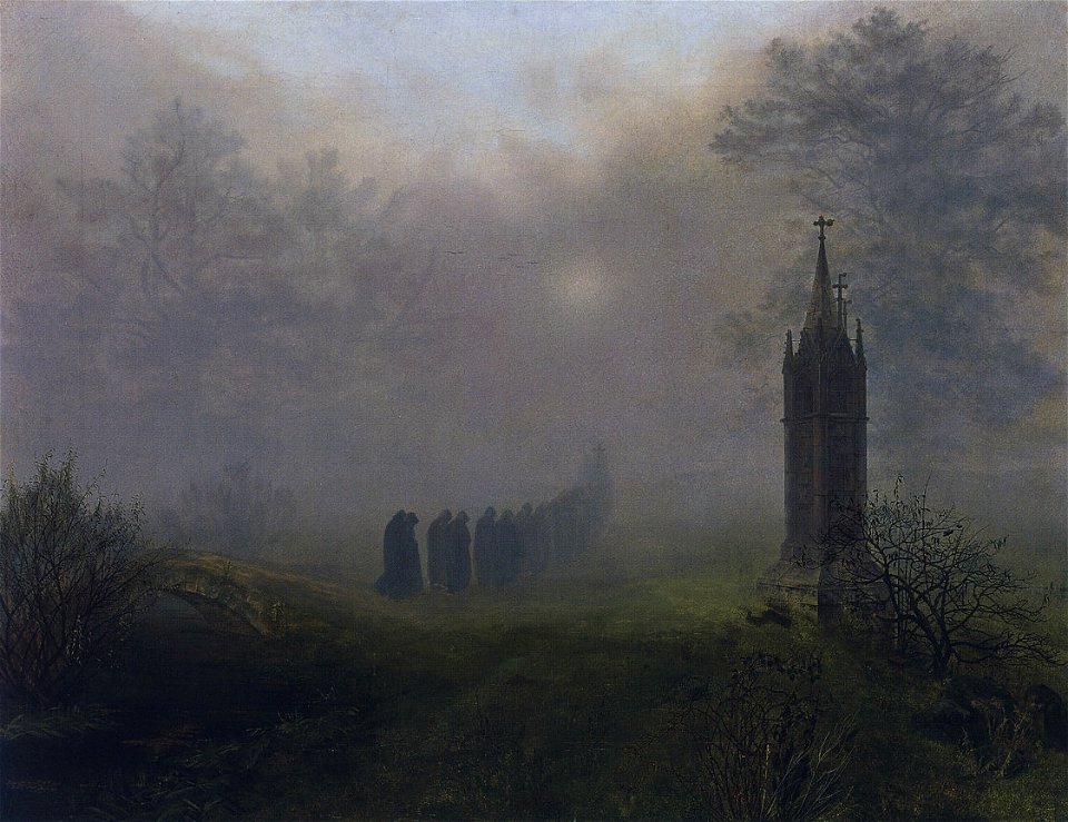 Ernst Ferdinand Oehme - Prozession im Nebel