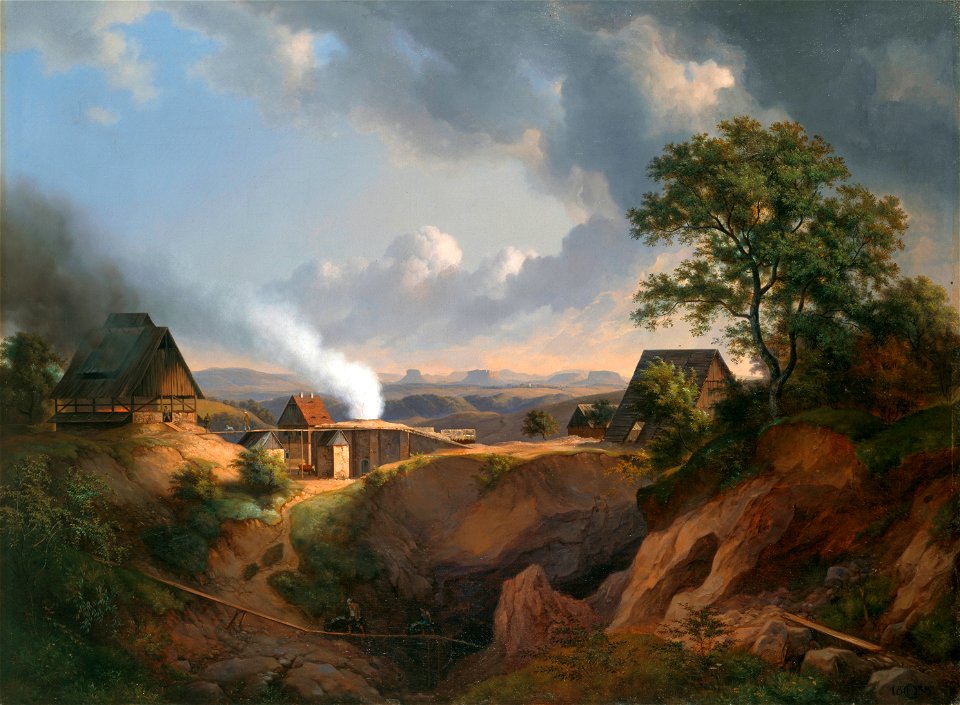 Ernst Ferdinand Oehme - Landschaft bei Maxen mit Blick auf das Elbsandsteingebirge (1838)