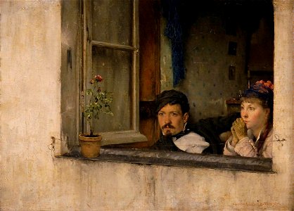 Pascal Dagnan-Bouveret - A Young Man and Woman Gaze Out a Window. Free illustration for personal and commercial use.