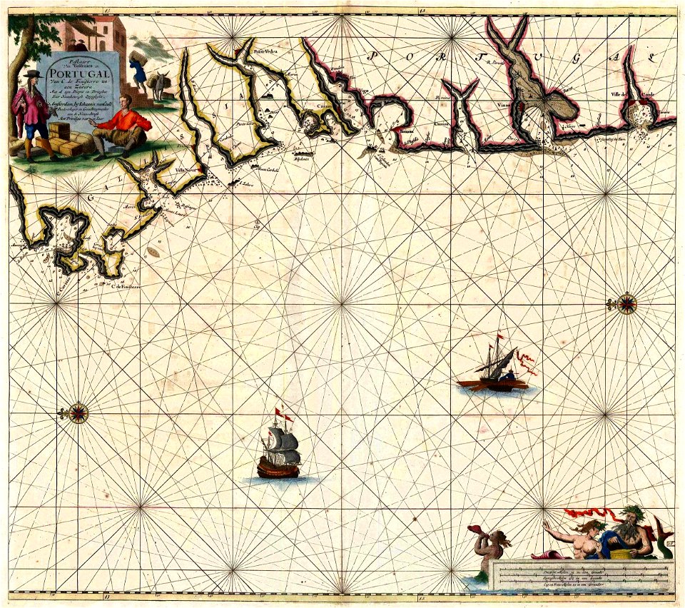 Paskaart Van Gallisien en Portugal Van C. de Finisterre totaen Zurara. - Johannes van Keulen, 1654-1715