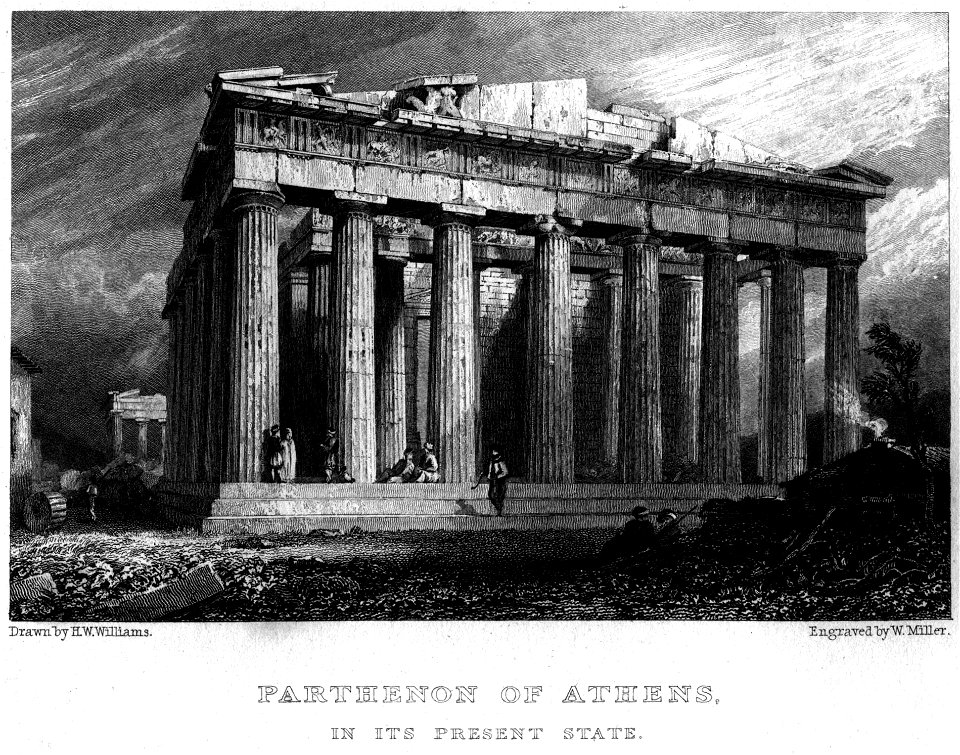 Parthenon of Athens engraving by William Miller after H W Williams