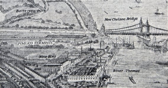 Part of panoramic view from The Illustrated London News 9 April 1859. Free illustration for personal and commercial use.