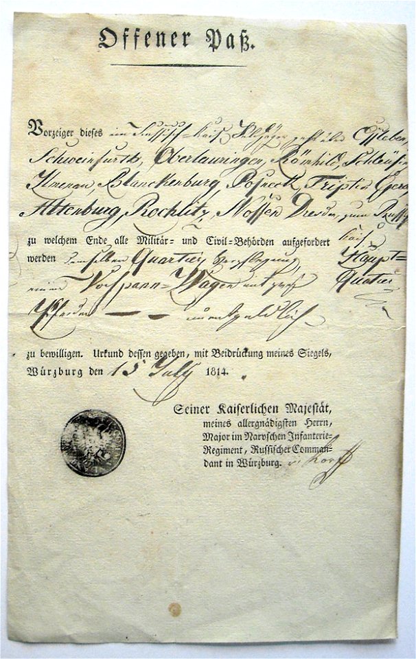 Pass Würzburg 1814-07-15