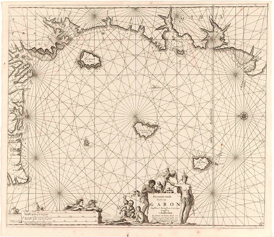 Paskaart van de kust van Equatoriaal-Guinea, Gabon en Kameroen