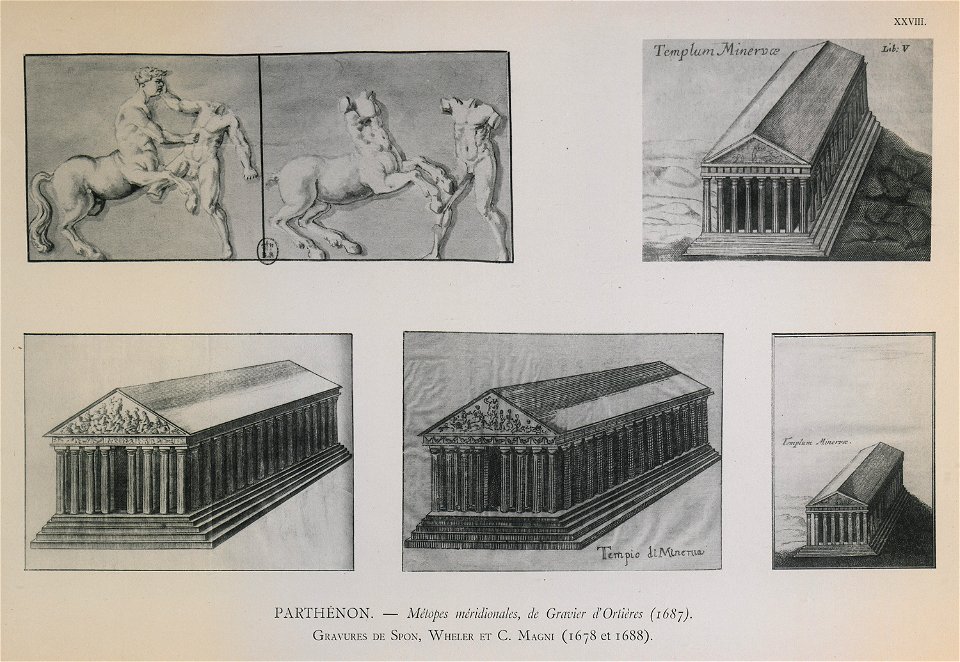 Parthénon, métopes méridionales, Gravier d'Ortières (1687) Gravures de Spon, Wheler et C Magni (1678 - 1688) - Omont Henri Auguste - 1898