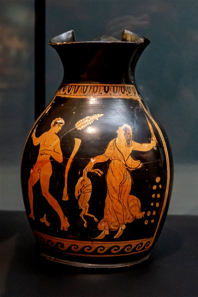 Passion Leidenschaft-Ilioupersis Painter-Weinkanne mit Satyr und tanzender Mänade DSC7348