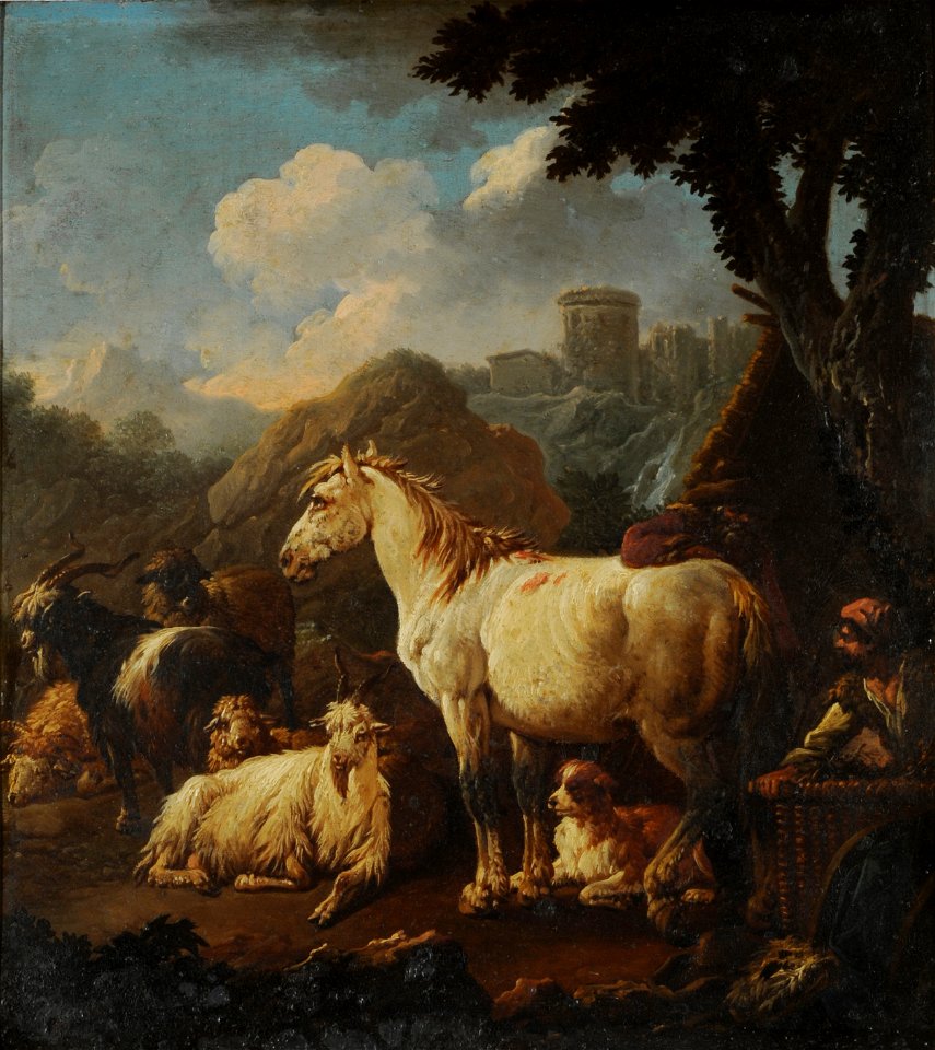 Pastor y animales en un paisaje - Philipp Peter Roos