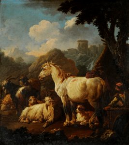 Pastor y animales en un paisaje - Philipp Peter Roos