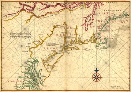 Pascaert van Nieuw Nederlandt Virginia, ende Nieuw-Engelandt verthonendt alles wat van die landin by See, oft by land is ondect oft Bekent. LOC 2003623405