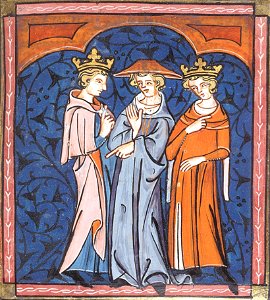Peter of Capua mediating between Philip Augustus and Richard I of England, from Chroniques de France ou de St Denis, 14th century (22702900162). Free illustration for personal and commercial use.