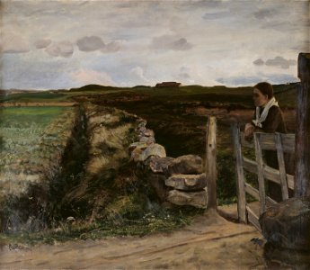 Eilif Peterssen - Jærbilde med pike ved grinden - Stavanger kunstmuseum - SG.0244