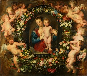 Peter Paul Rubens - Madonna in Floral Wreath. Free illustration for personal and commercial use.
