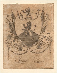 Peter Rushton Maverick (American, 1755-1811) - Bookplate, Coat of Arms with James Giles inscribed below - 1918.153 - Cleveland Museum of Art