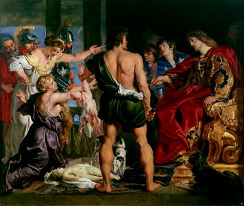 Peter Paul Rubens - Het oordeel van Salomo, Salomo beveelt een soldaat het levende kind in tweeën te snijden , De ware m - P001543 - Museo del Prado