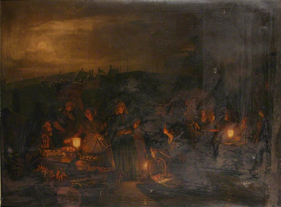 Petrus van Schendel (1806-1870) (style of) - A Dutch Vegetable Market by Night - 1321093 - National Trust