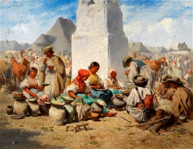 August von Pettenkofen - Markt in Szolnok mit der Dreifaltigkeitssäule (1853)