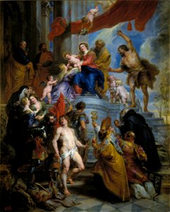Peter Paul Rubens - La Sagrada Familia rodeada de santos, 1630. Free illustration for personal and commercial use.