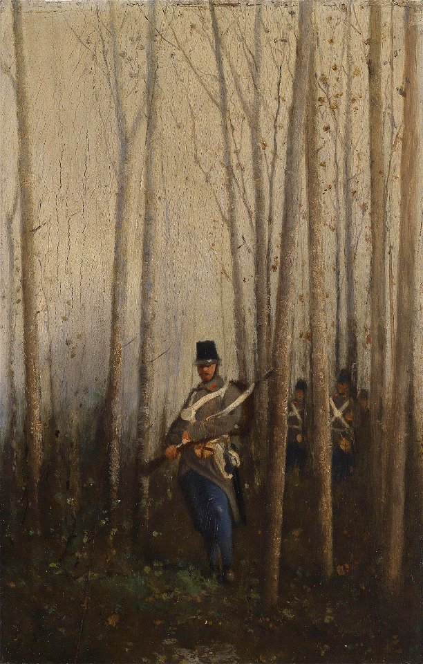 August von Pettenkofen Wald mit Soldaten