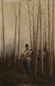 August von Pettenkofen Wald mit Soldaten