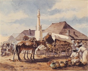 August von Pettenkofen - Marktszene mit Pferdefuhrwerk - ca1855