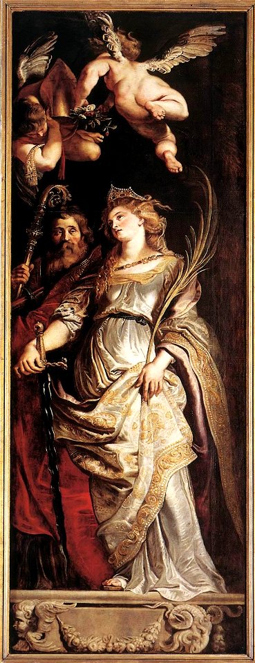 Peter Paul Rubens - Raising of the Cross - Sts Eligius and Catherine - WGA20208