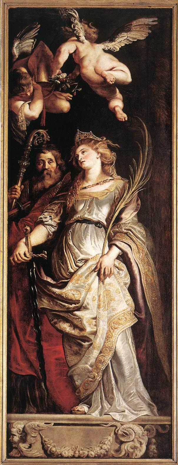 Peter Paul Rubens - Raising of the Cross - Sts Eligius and Catherine - WGA20208