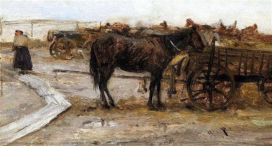 August von Pettenkofen - Pferd und Wagen
