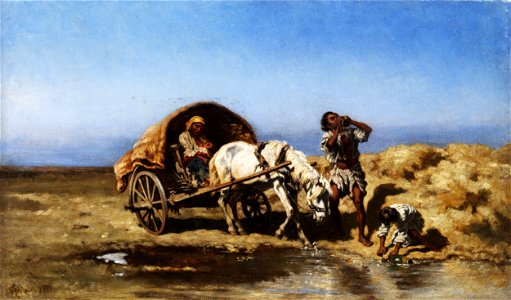 August von Pettenkofen - Zigeunerwagen an der Wassertränke (1857)