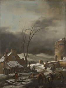 Philips Wouwerman - Winter Landscape with a Stone Bridge Cat615