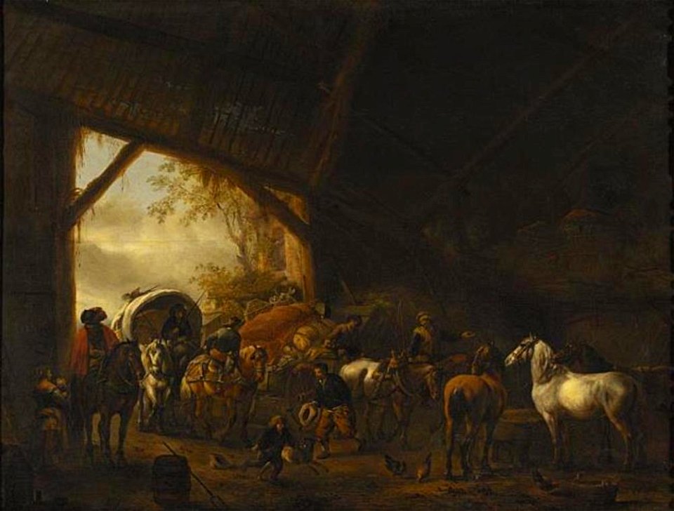 Philips Wouwerman - Schuur met paarden en wagens - NM 713 - Nationalmuseum
