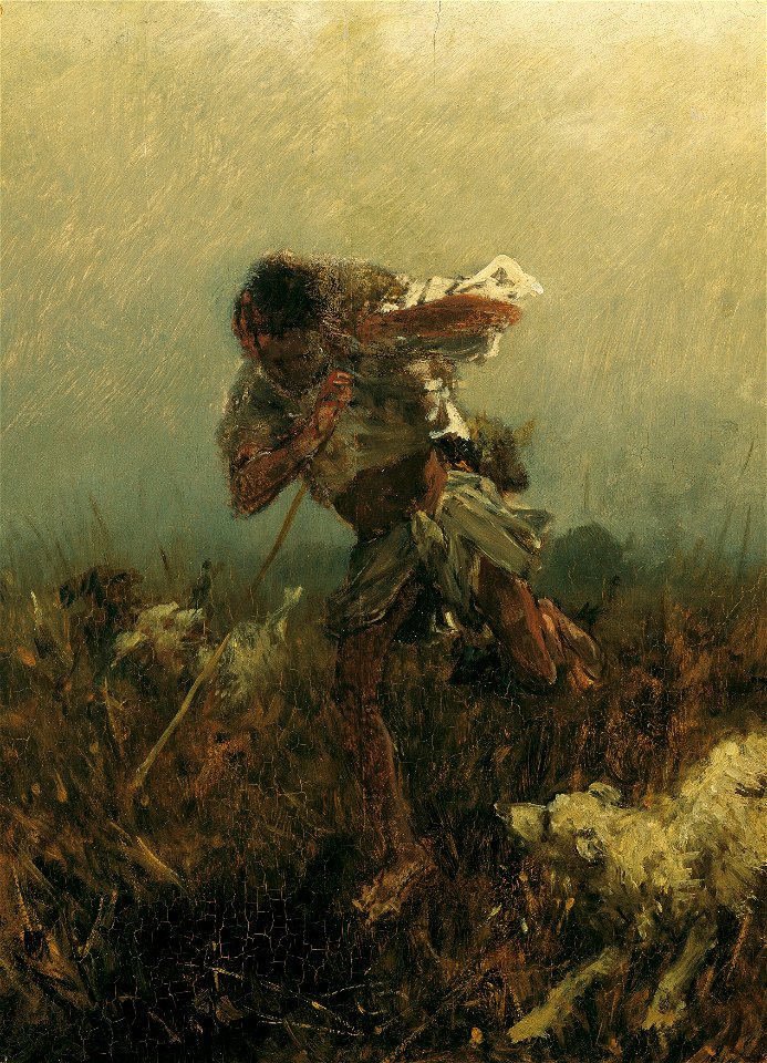 August von Pettenkofen - Junge von Hunden verfolgt (1871)