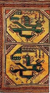 Phoenix and dragon carpet Anatolia first half or middle 15th century. Free illustration for personal and commercial use.