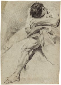 Piazzetta - Attributed to - Male nude leaning forward, resting his head on his hands, Lot 58. Free illustration for personal and commercial use.