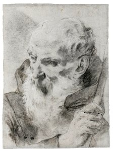 Piazzetta - Attributed to - STUDY OF A BEARDED MONK HOLDING A STAFF, lot.114. Free illustration for personal and commercial use.