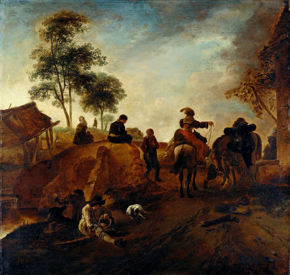 Philips Wouwerman (Haarlem 1619-Haarlem 1668) - A Country Road with a Stone Bridge and Travellers - RCIN 400679 - Royal Collection