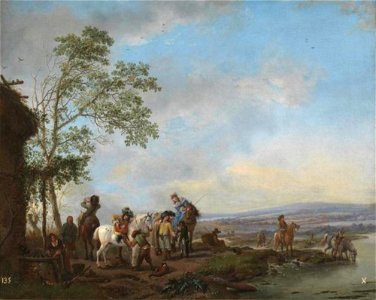 Philips Wouwerman - Halthoudende ruiters bij een herberg - P002152 - Museo del Prado