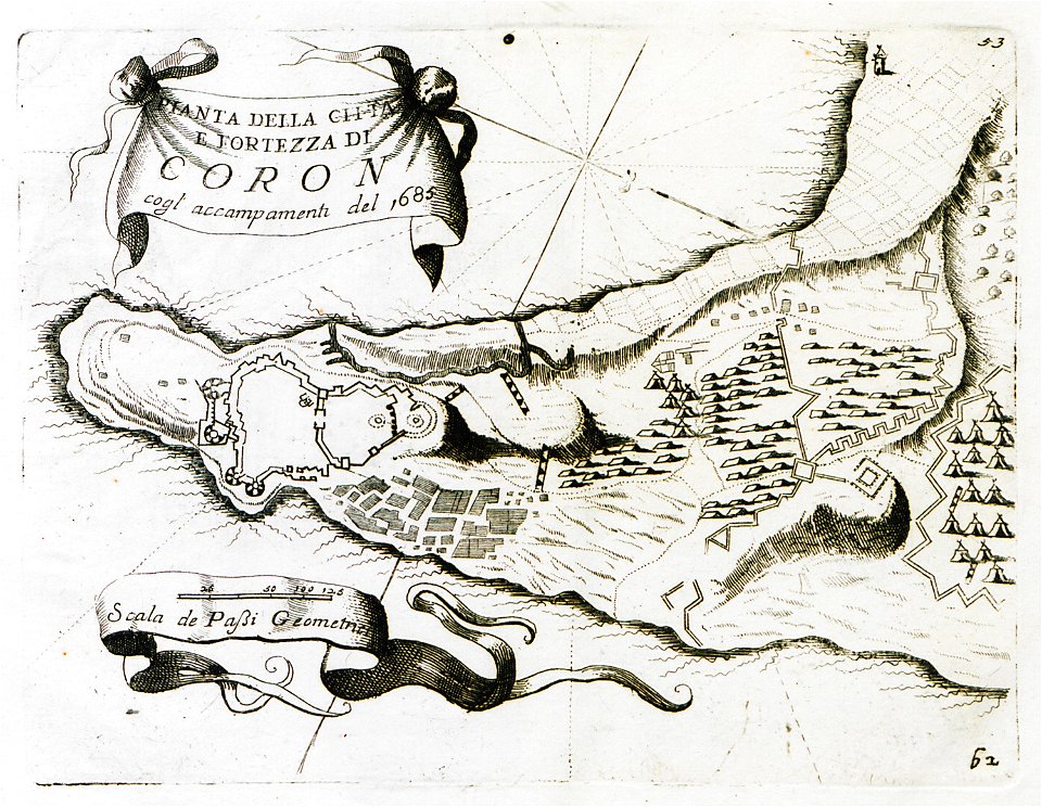 Pianta della Cittá e Fortezza di Coron cogl accampamenti del 1685 - Coronelli Vincenzo Maria - 1708