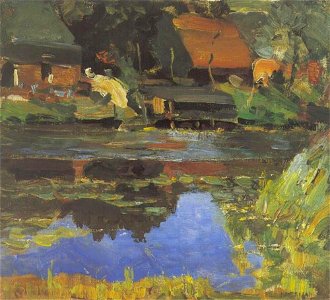 Piet Mondriaan - Buildings along the water with a wash stoop - A304 - Piet Mondrian, catalogue raisonné