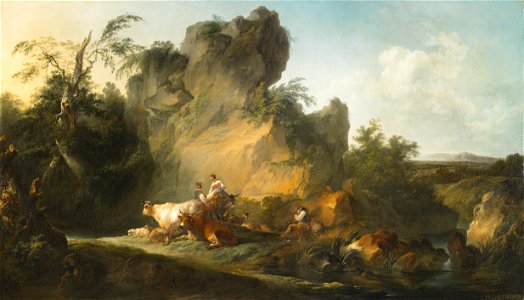 Philippe Jacques de Loutherbourg - Landscape with Figures and Animals - Google Art Project. Free illustration for personal and commercial use.