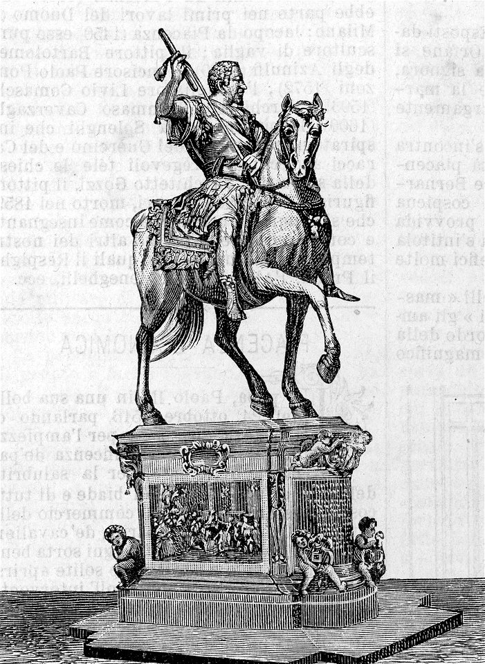 Piacenza – Statua equestre di Ranuccio I Farnese (xilografia)