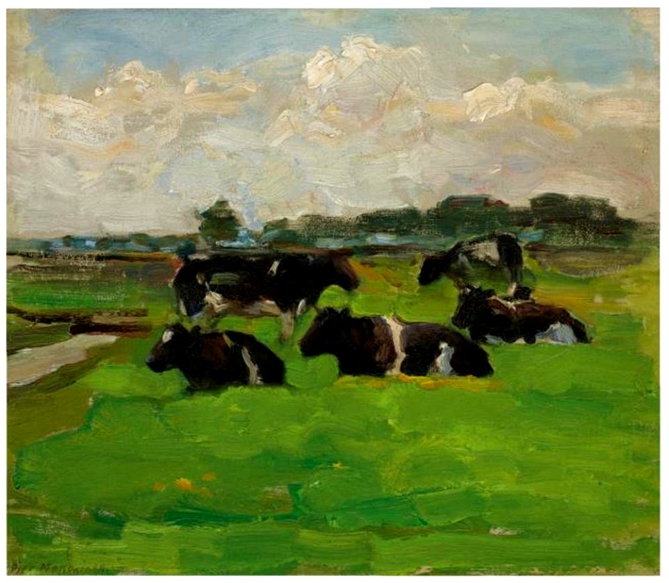 Piet Mondriaan - Polder landscape with group of five cows - A225 - Piet Mondrian, catalogue raisonné