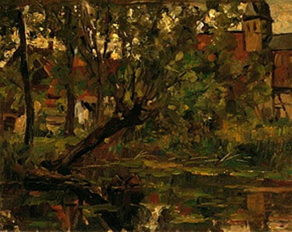 Piet Mondriaan - Willow suspended over the water before farm building and church tower - R.1966,I - Dallas Museum of Art