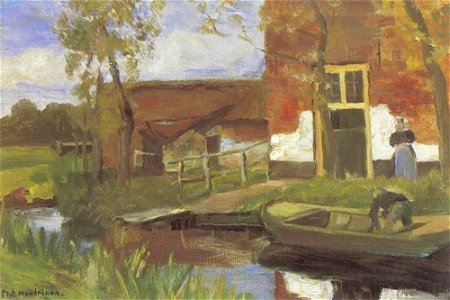 Piet Mondriaan - Farm buildings near a canal with small boat - A255 - Piet Mondrian, catalogue raisonné