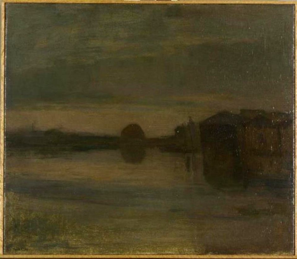 Piet Mondriaan - Riverscape in the evening, buildings at right - 0334250 - Kunstmuseum Den Haag