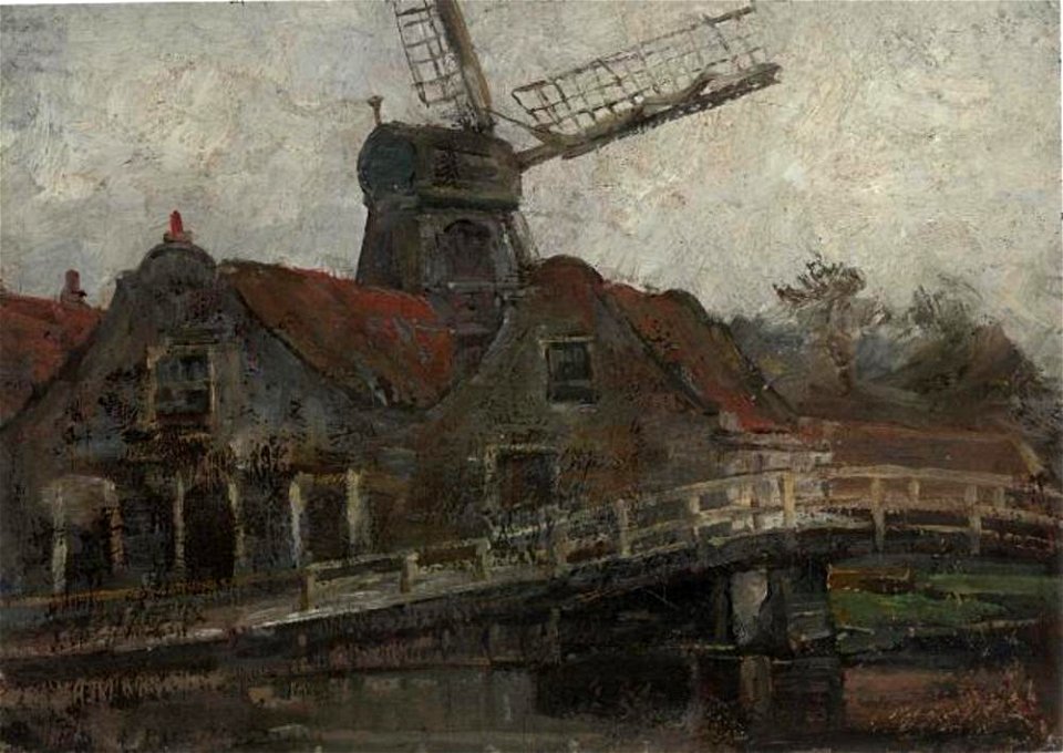 Piet Mondriaan - Houses and paltrok mill on the Voorweg - A185 - Piet Mondrian, catalogue raisonné