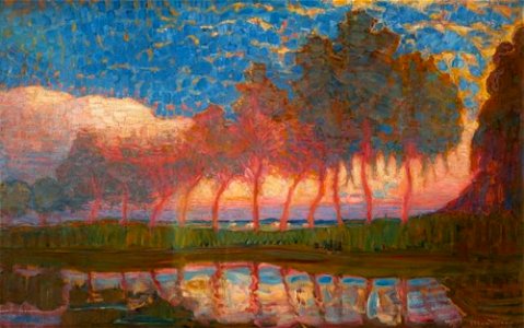 Piet Mondriaan - Row of eleven poplars in red, yellow, blue and green - A658 - Piet Mondrian, catalogue raisonné