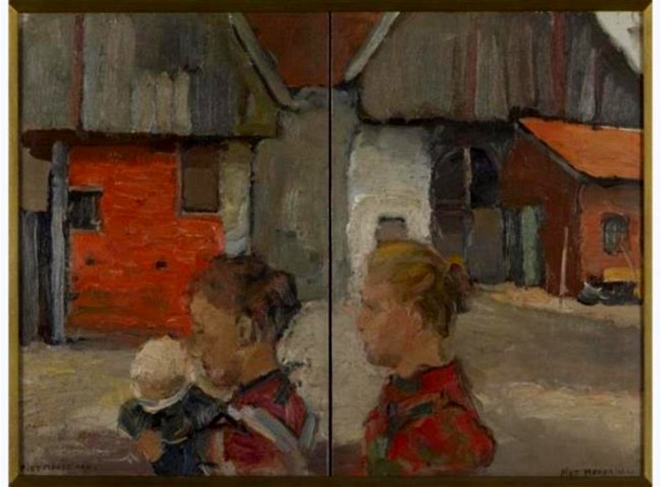 Piet Mondriaan - Rear gables of farm buildings with figures - 1001562 - Kunstmuseum Den Haag