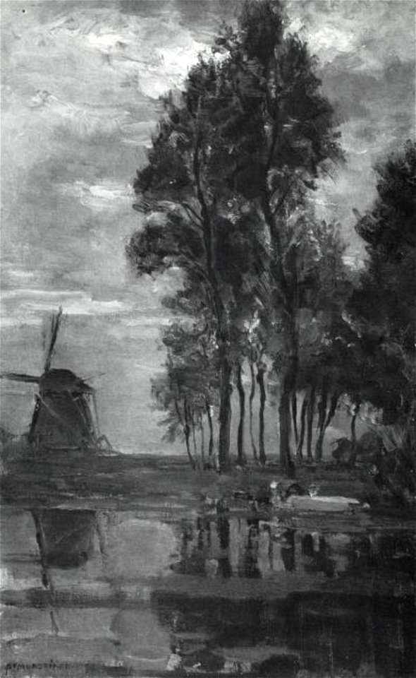 Piet Mondriaan - Windmill near tall trees with woman at the wash stoop - A423 - Piet Mondrian, catalogue raisonné