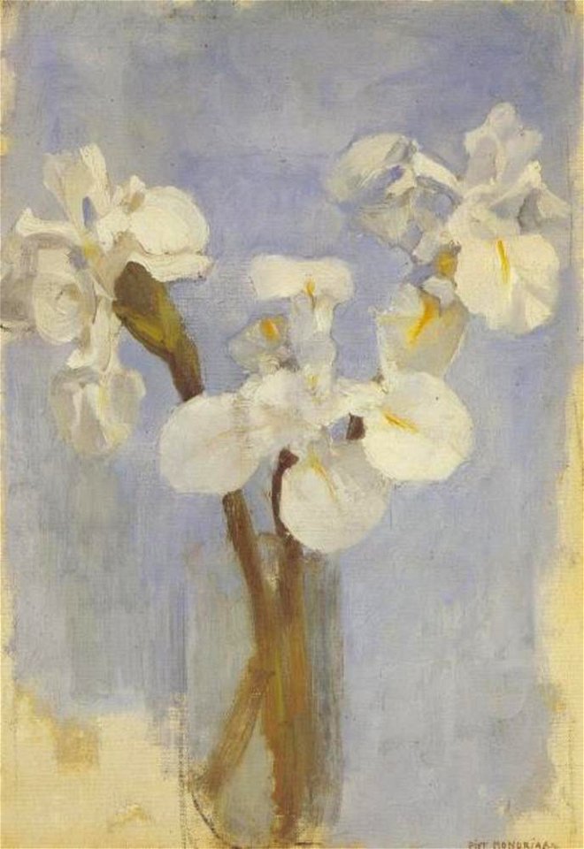 Piet Mondriaan - White irises against a light blue background II - A629 - Piet Mondrian, catalogue raisonné