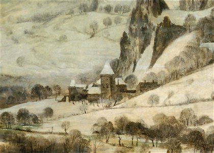 Pieter Bruegel the Elder - Hunters in the Snow (Detail, Castle). Free illustration for personal and commercial use.